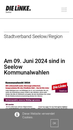 Vorschau der mobilen Webseite dielinke-seelow.de, Die Linke. Stadtverband Seelow