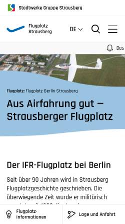 Vorschau der mobilen Webseite www.flugplatz-strausberg.de, Flugplatz Strausberg - Strausberger Flugplatz GmbH