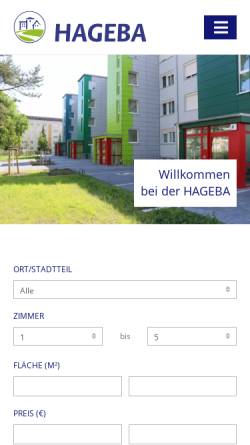 Vorschau der mobilen Webseite www.hageba.de, HAGEBA, Haus-, Grundstücks- und Baubetreuungsgesellschaft mbH