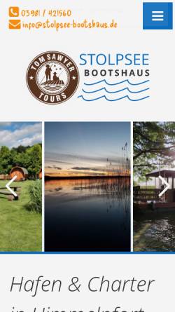 Vorschau der mobilen Webseite www.stolpsee-bootshaus.de, Bootshaus-Stolpsee, Weinreich Yachtcharter - Simone und Thomas Weinreich GbR