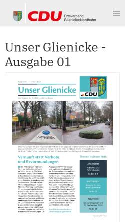 Vorschau der mobilen Webseite www.cdu-glienicke.de, CDU Ortsverband Glienicke / Nordbahn