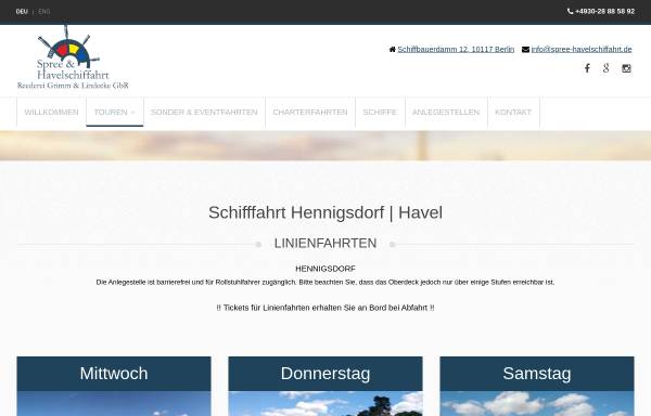 Vorschau von www.spree-havelschiffahrt.de, Linie Hennigsdorf, Spree & Havelschifffahrt Reederei Grimm & Lindecke