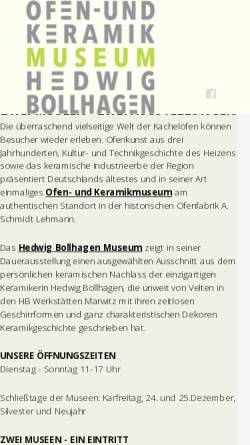 Vorschau der mobilen Webseite okmhb.de, Ofen- und Keramikmuseum und Hedwig Bollhagen Museum