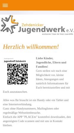 Vorschau der mobilen Webseite www.zehdenicker-jugendwerk.de, Zehdenicker Jugendwerk e.V.