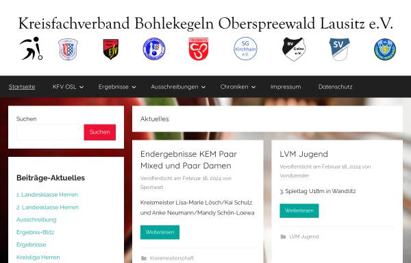 Vorschau von www.kegeln-osl.de, Kreisfachverband Bohlekegeln Oberspreewald Lausitz e.V.