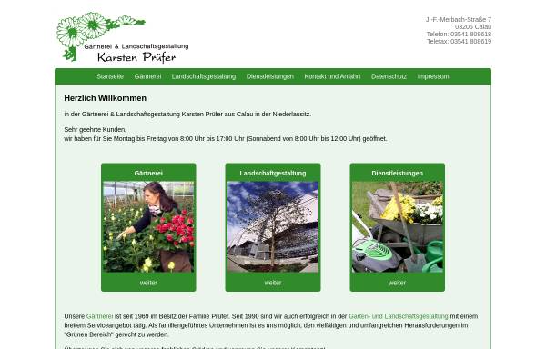 Vorschau von gaertnerei-calau.de, Gärtnerei und Landschaftsgestaltung Karsten Prüfer
