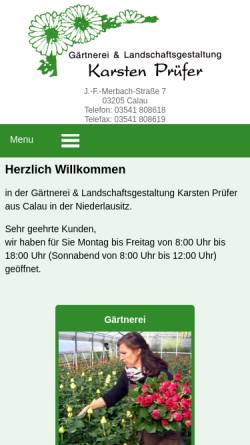 Vorschau der mobilen Webseite gaertnerei-calau.de, Gärtnerei und Landschaftsgestaltung Karsten Prüfer