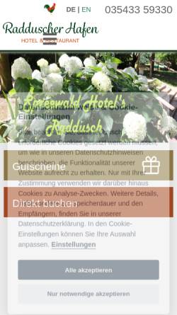 Vorschau der mobilen Webseite www.spreewaldhotel-raddusch.de, Hotel Radduscher Hafen - Inh. Torsten Seidel