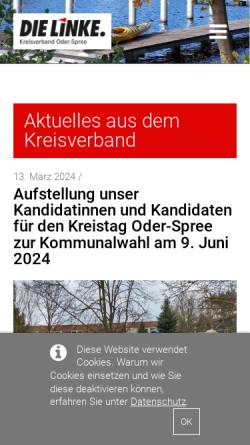 Vorschau der mobilen Webseite www.dielinke-oder-spree.de, Die Linke. Kreisverband Oder-Spree