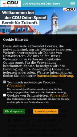 Vorschau der mobilen Webseite www.cdu-oderspree.de, CDU-Kreisverband Oder-Spree