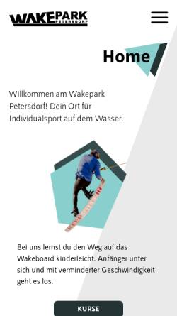 Vorschau der mobilen Webseite www.wakepark-petersdorf.de, WakePark Petersdorf - B.F. Immobilienbetriebs GmbH