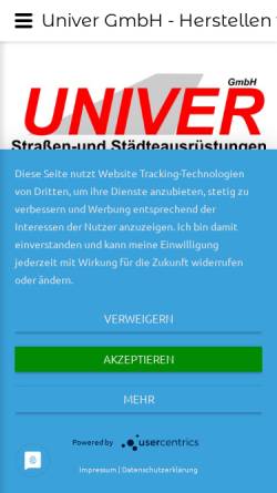 Vorschau der mobilen Webseite univer.de, UNIVER GmbH Straßen-und Städteausrüstungen