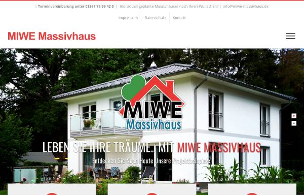 Vorschau von www.miwe-massivhaus.de, MIWE Massivhaus, Inhaber Dipl.-Ing. Michael Weidner
