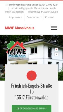 Vorschau der mobilen Webseite www.miwe-massivhaus.de, MIWE Massivhaus, Inhaber Dipl.-Ing. Michael Weidner
