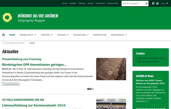 Vorschau von www.buendnisgruenes-opr.de, Bündnis 90/Die Grünen Kreisverband Ostprignitz-Ruppin