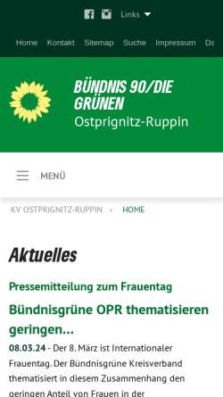 Vorschau der mobilen Webseite www.buendnisgruenes-opr.de, Bündnis 90/Die Grünen Kreisverband Ostprignitz-Ruppin