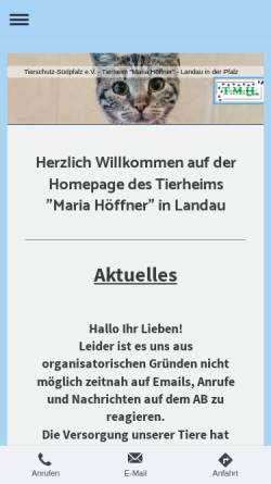 Vorschau der mobilen Webseite www.tierheim-landau.de, Tierschutzverein Südpfalz e. V.