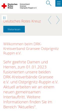 Vorschau der mobilen Webseite www.drk-ostprignitz-ruppin.de, Deutsches Rotes Kreuz Kreisverband Ostprignitz- Ruppin e.V.