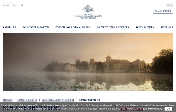 Vorschau von www.spsg.de, Schloss Rheinsberg:- Stiftung Preußische Schlösser und Gärten Berlin-Brandenburg