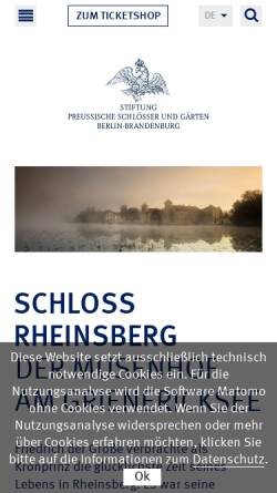 Vorschau der mobilen Webseite www.spsg.de, Schloss Rheinsberg:- Stiftung Preußische Schlösser und Gärten Berlin-Brandenburg