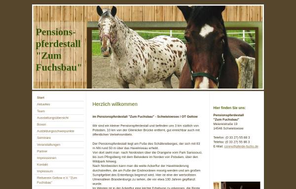 Vorschau von www.pferde-fuchs.de, Pensionspferdestall Zum Fuchsbau - Inh. Cornelia Fuchs
