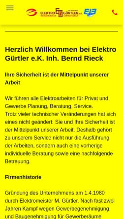Vorschau der mobilen Webseite www.elektro-guertler.de, Elektro Gürtler e. K. Inh. Bernd Rieck
