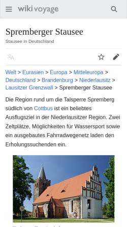 Vorschau der mobilen Webseite de.wikivoyage.org, Spremberger Stausee – Reiseführer auf Wikivoyage