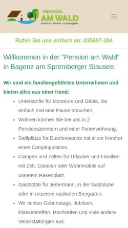 Vorschau der mobilen Webseite pension-bagenz.de, Pension am Wald - Inh. Peggy Zimmerling