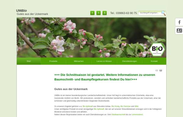 Vorschau von www.umbio.de, UMBio - Gutes aus der Uckermark, Dr. Michael Weber