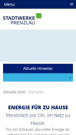 Vorschau der mobilen Webseite www.stadtwerke-prenzlau.de, Stadtwerke Prenzlau GmbH
