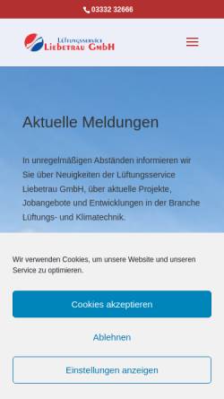 Vorschau der mobilen Webseite www.lueftungsbau-liebetrau.de, Lüftungsservice Liebetrau GmbH
