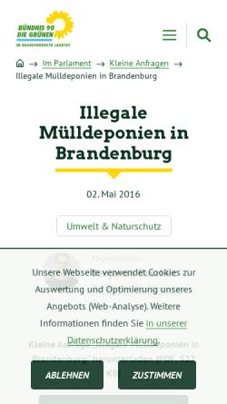 Vorschau der mobilen Webseite www.gruene-fraktion-brandenburg.de, Illegale Mülldeponien in Brandenburg - Grüne Fraktion Brandenburg
