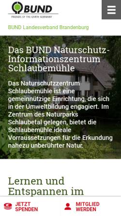 Vorschau der mobilen Webseite www.bund-brandenburg.de, BUND Naturschutz- & Informationszentrum Schlaubemühle