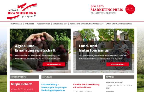 Vorschau von www.proagro.de, Pro agro - Verband zur Förderung des ländlichen Raumes in der Region Brandenburg-Berlin e.V.