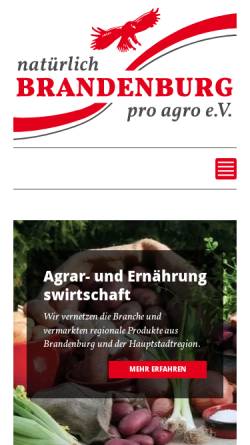 Vorschau der mobilen Webseite www.proagro.de, Pro agro - Verband zur Förderung des ländlichen Raumes in der Region Brandenburg-Berlin e.V.