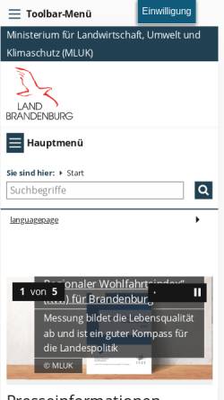 Vorschau der mobilen Webseite mlul.brandenburg.de, Ministerium für Ländliche Entwicklung, Umwelt und Landwirtschaft des Landes Brandenburg