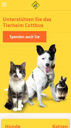 Vorschau der mobilen Webseite www.tierheim-cottbus.de, Tierschutzverein Cottbus e.V.