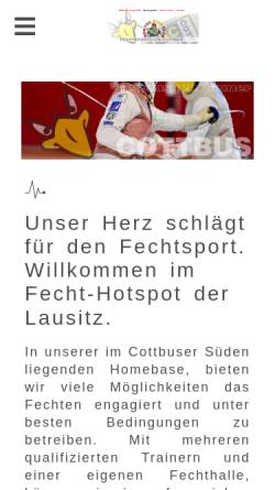 Vorschau der mobilen Webseite www.fechtcenter.de, Fechtsportclub Cottbus e.V.