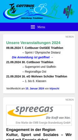 Vorschau der mobilen Webseite www.tsv-cottbus.de, TSV Cottbus e.V. - Abt. Triathlon