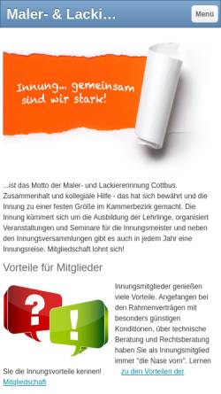Vorschau der mobilen Webseite www.malerinnung-cottbus.de, Maler- und Lackiererinnung Cottbus