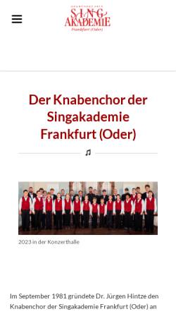 Vorschau der mobilen Webseite www.knabenchor-frankfurt.de, Knabenchor der Singakademie Frankfurt (Oder)