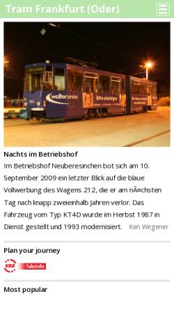 Vorschau der mobilen Webseite tram-ff.de, Tram Frankfurt (Oder)