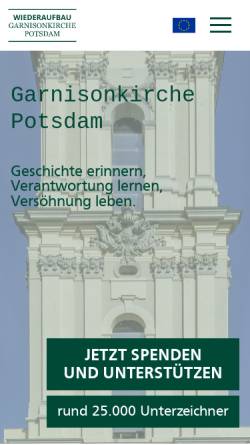 Vorschau der mobilen Webseite garnisonkirche-potsdam.de, Fördergesellschaft für den Wiederaufbau der Garnisonkirche e.V.