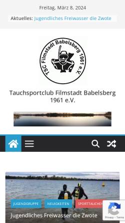Vorschau der mobilen Webseite www.tauchclub-babelsberg.de, Tauchsportclub Filmstadt Babelsberg 1961 e.V.