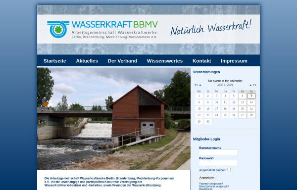 Vorschau von www.wkbbmv.de, Arbeitsgemeinschaft Wasserkraftwerke Berlin, Brandenburg, Mecklenburg Vorpommern e.V.