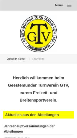 Vorschau der mobilen Webseite www.gtv-bremerhaven.de, Geestemünder Turnverein von 1862 e.V.