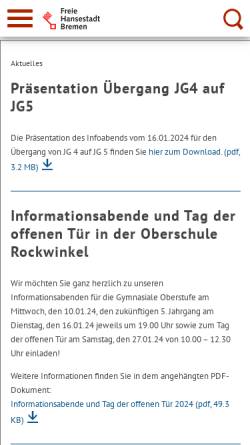 Vorschau der mobilen Webseite www.rockwinkel.schule.bremen.de, Oberschule Rockwinkel