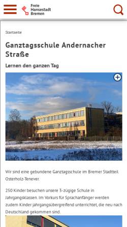 Vorschau der mobilen Webseite 011.joomla.schule.bremen.de, Ganztagsschule Andernacher Straße