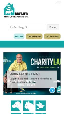 Vorschau der mobilen Webseite www.bremer-tierschutzverein.de, Bremer Tierschutzverein e.V.