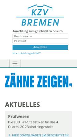 Vorschau der mobilen Webseite www.kzv-bremen.de, Kassenzahnärztliche Vereinigung im Lande Bremen